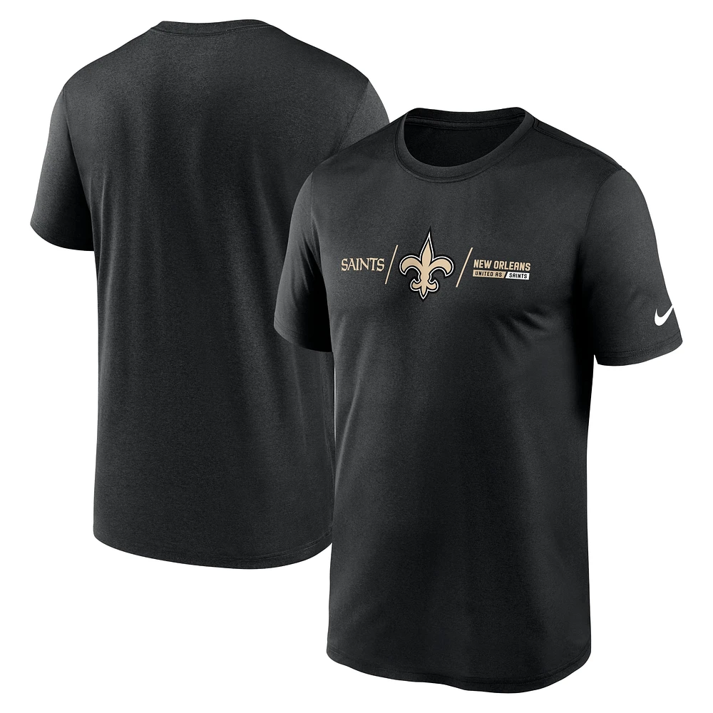 T-shirt Nike New Orleans Saints Horizontal Lockup Legend Performance pour homme, noir