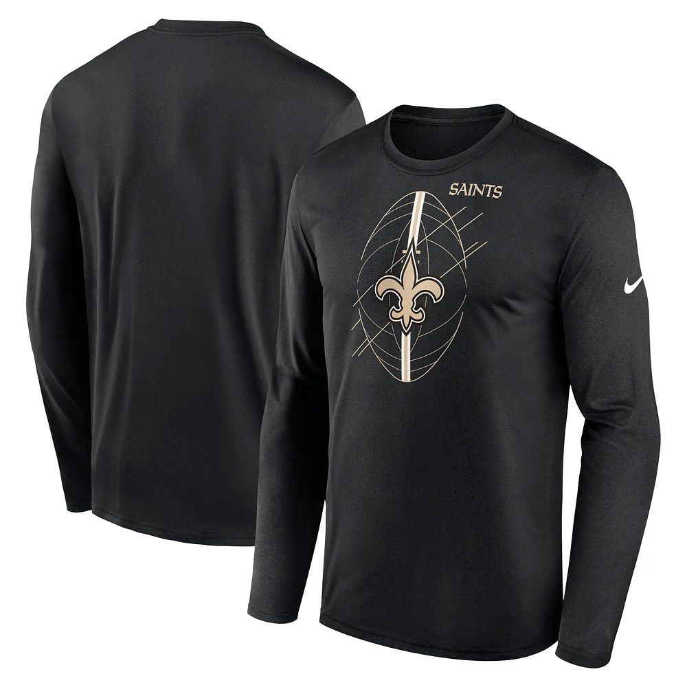 T-shirt à manches longues Legend Icon des New Orleans Saints Nike pour homme, noir