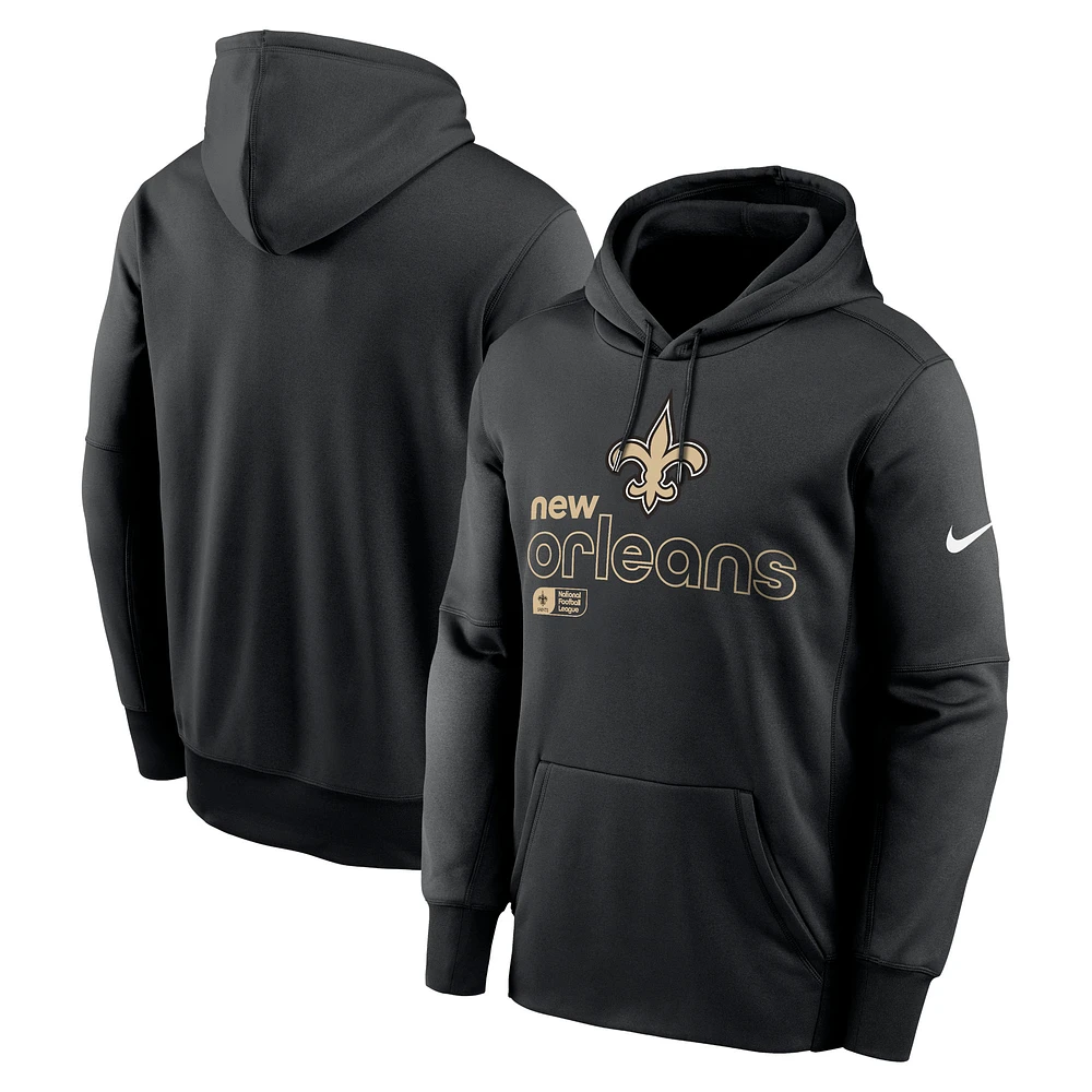 Sweat à capuche Nike New Orleans Saints Performance pour homme, noir