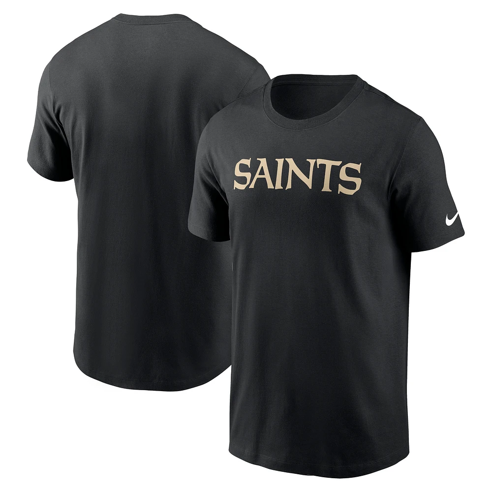 T-shirt essentiel Nike noir New Orleans Saints Primetime Wordmark pour homme