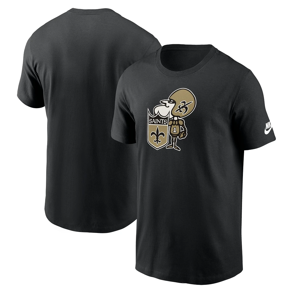 T-shirt essentiel avec logo Nike noir New Orleans Saints Rewind pour homme