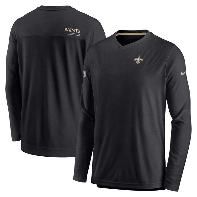 T-shirt de performance à manches longues et encolure en V pour homme Nike New Orleans Saints Sideline Coach Chevron Lock Up - Noir