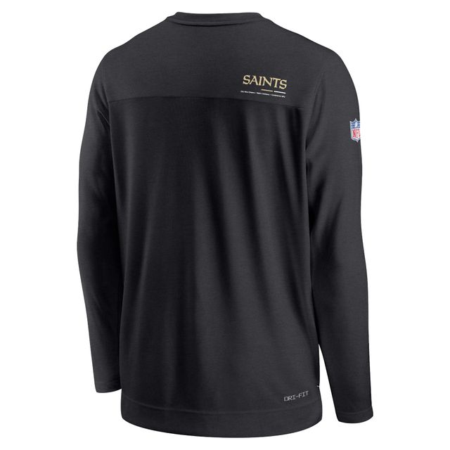 T-shirt de performance à manches longues et encolure en V pour homme Nike New Orleans Saints Sideline Coach Chevron Lock Up - Noir