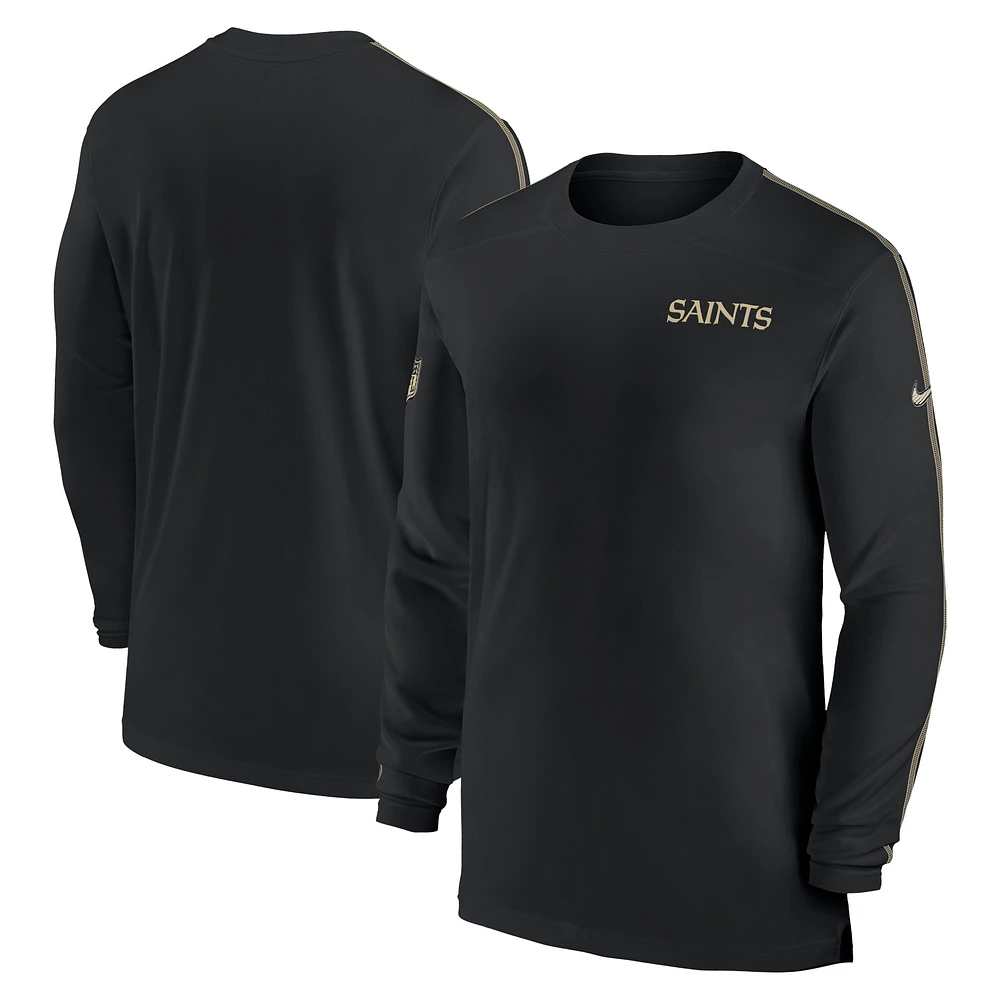 T-shirt à manches longues Nike New Orleans Saints Sideline Coach UV Performance pour homme, noir