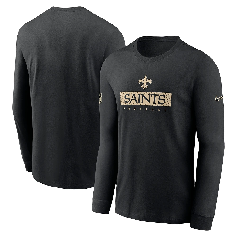 T-shirt à manches longues Nike New Orleans Saints Sideline Performance pour homme, noir