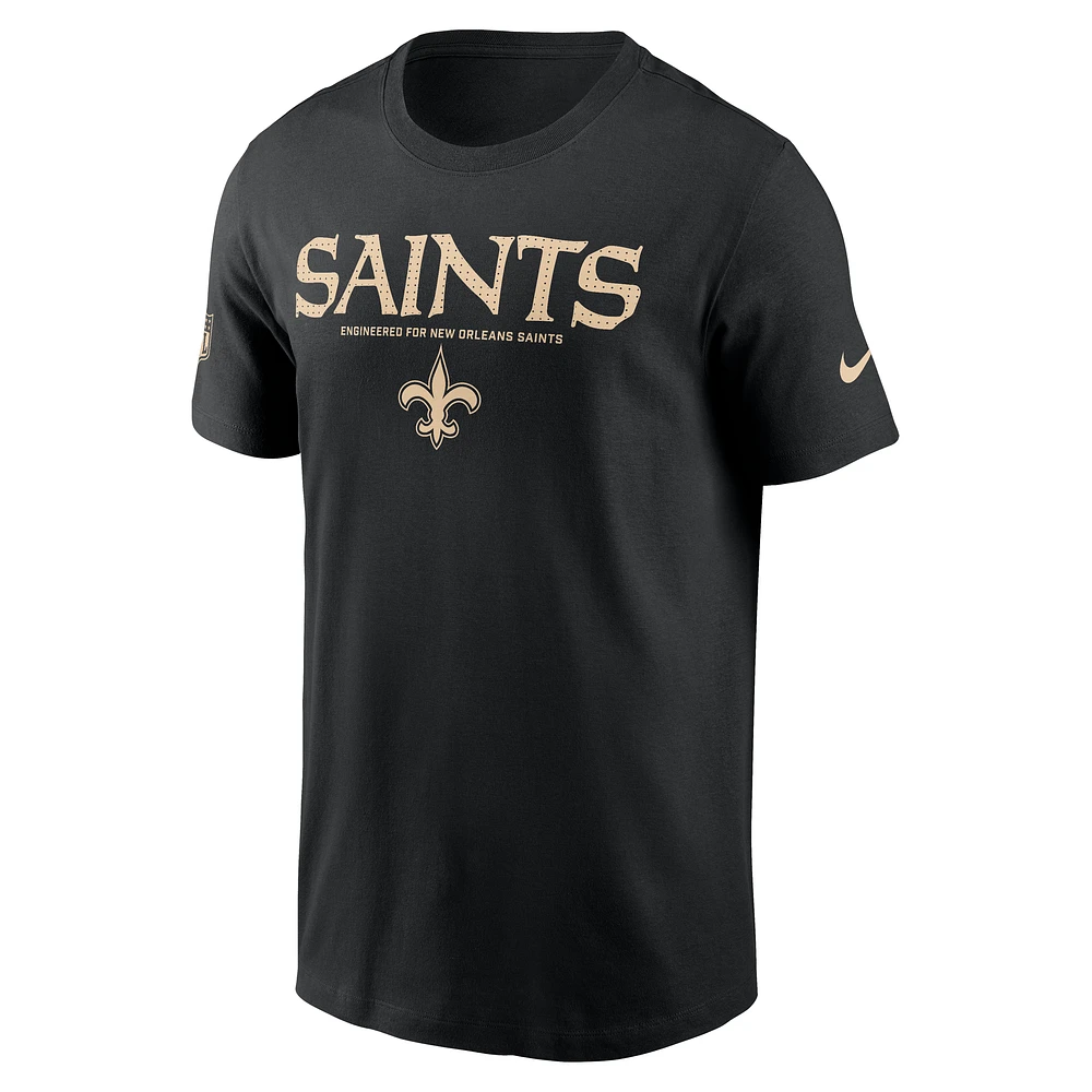 T-shirt Nike noir pour homme, coupe latérale, performance, New Orleans Saints