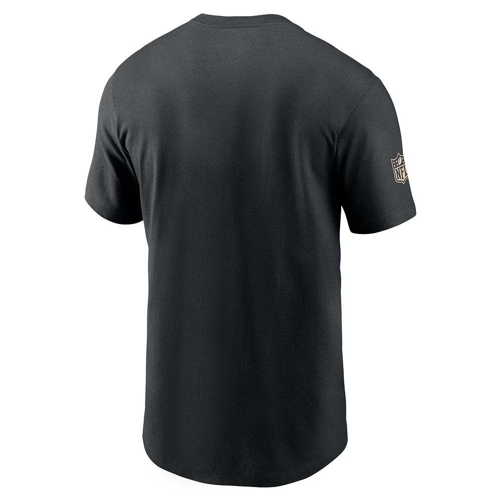 T-shirt Nike noir pour homme, coupe latérale, performance, New Orleans Saints