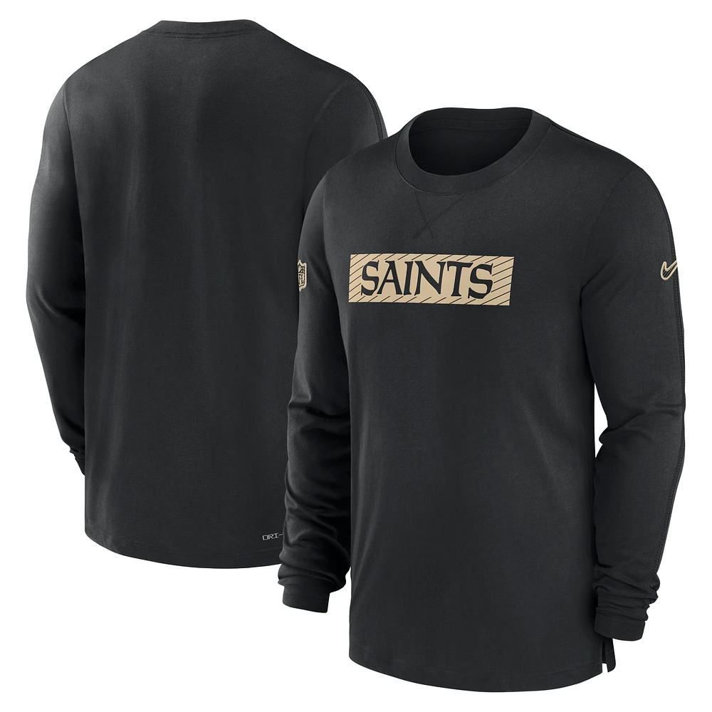 T-shirt à manches longues Nike noir New Orleans Saints Sideline Player Performance pour homme