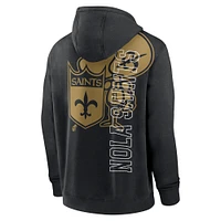 Men's Nike  Black New Orleans Saints Throwback Layered Logo Statement Pullover Hoodie