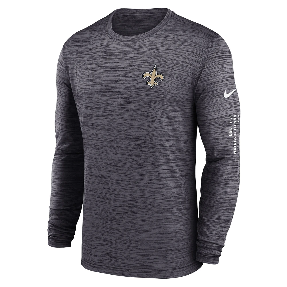 T-shirt à manches longues Nike New Orleans Saints Velocity pour homme, noir