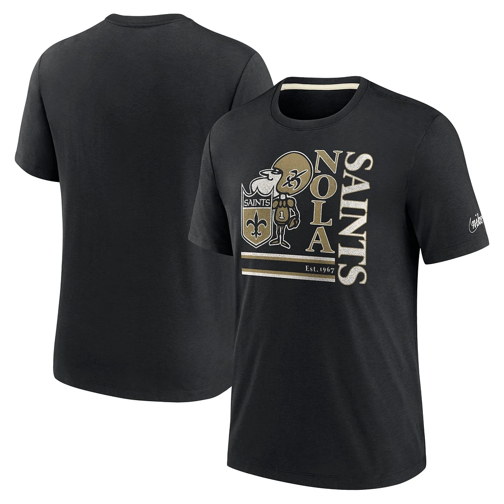 T-shirt Nike New Orleans Saints Wordmark Logo Tri-Blend pour homme noir