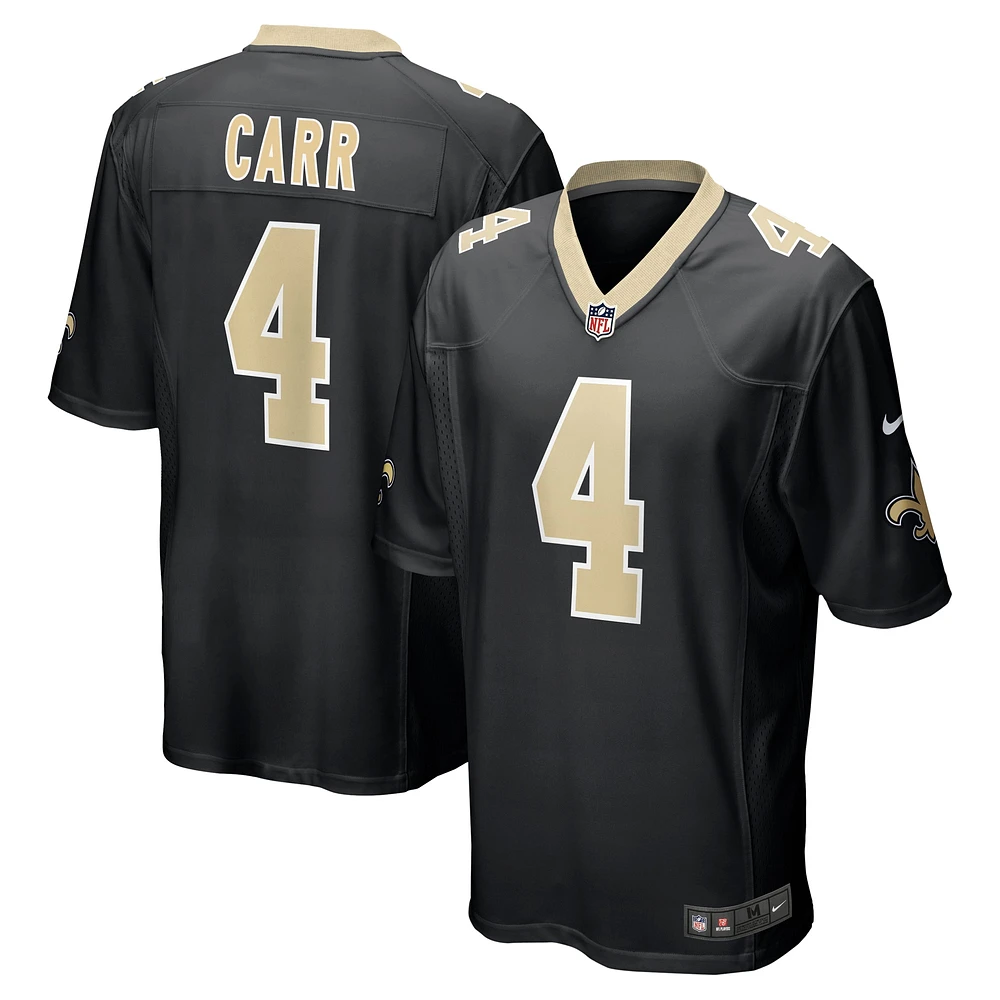 Maillot de match des Saints la Nouvelle-Orléans Nike Derek Carr noir pour homme