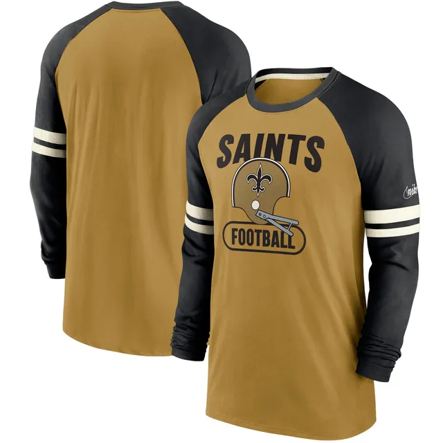 Fanatics Branded Men's Big and Tall Black, Heathered Gray New Orleans Saints Throwback 2-Stripe Raglan T-Shirt - Black, Heathered Gray