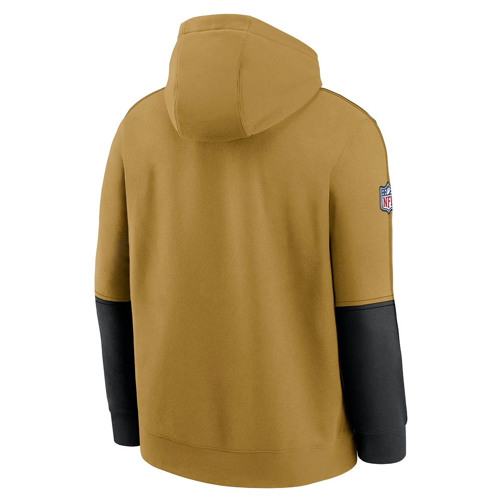 Men's Nike Gold New Orleans Saints  Throwback Logo Club Tri-Blend Pullover Hoodie