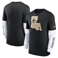 T-shirt à manches longues flammé New Orleans Saints Nike pour homme, noir chiné