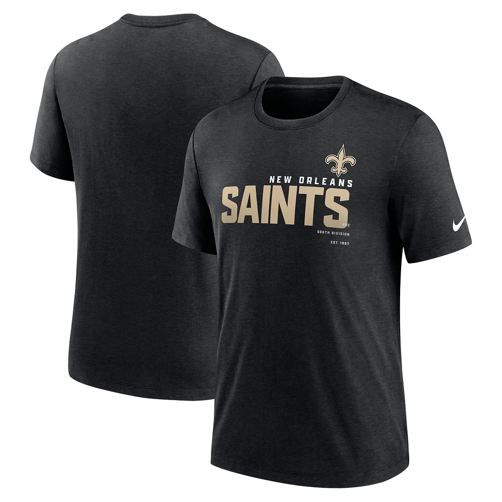 T-shirt à trois mélanges Nike New Orleans Saints Team pour homme, noir chiné