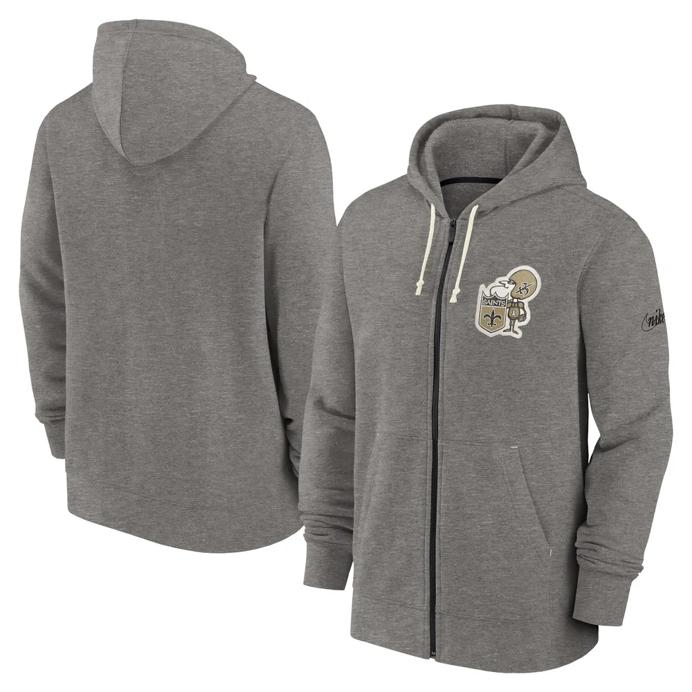 Men's Nike Heather Charcoal New Orleans Saints Historic Lifestyle Full-Zip Hoodie