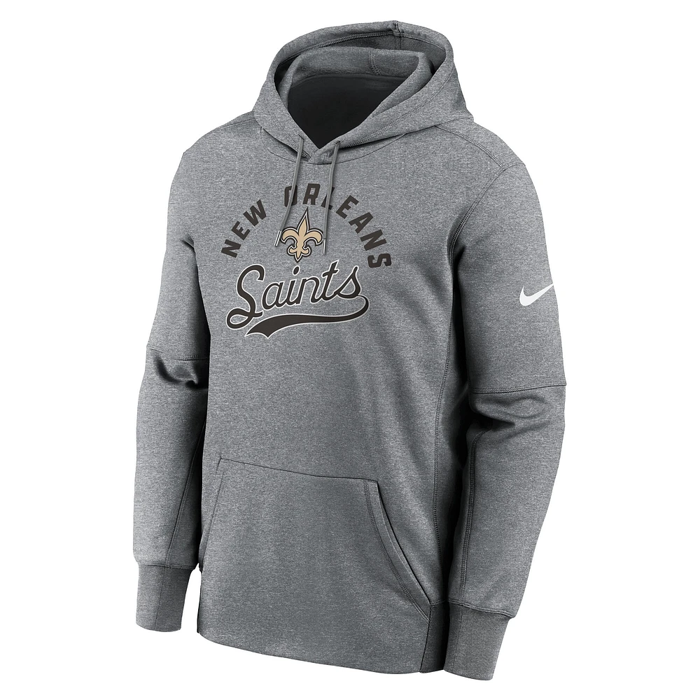 Sweat à capuche en polaire Nike New Orleans Saints Performance gris chiné pour homme