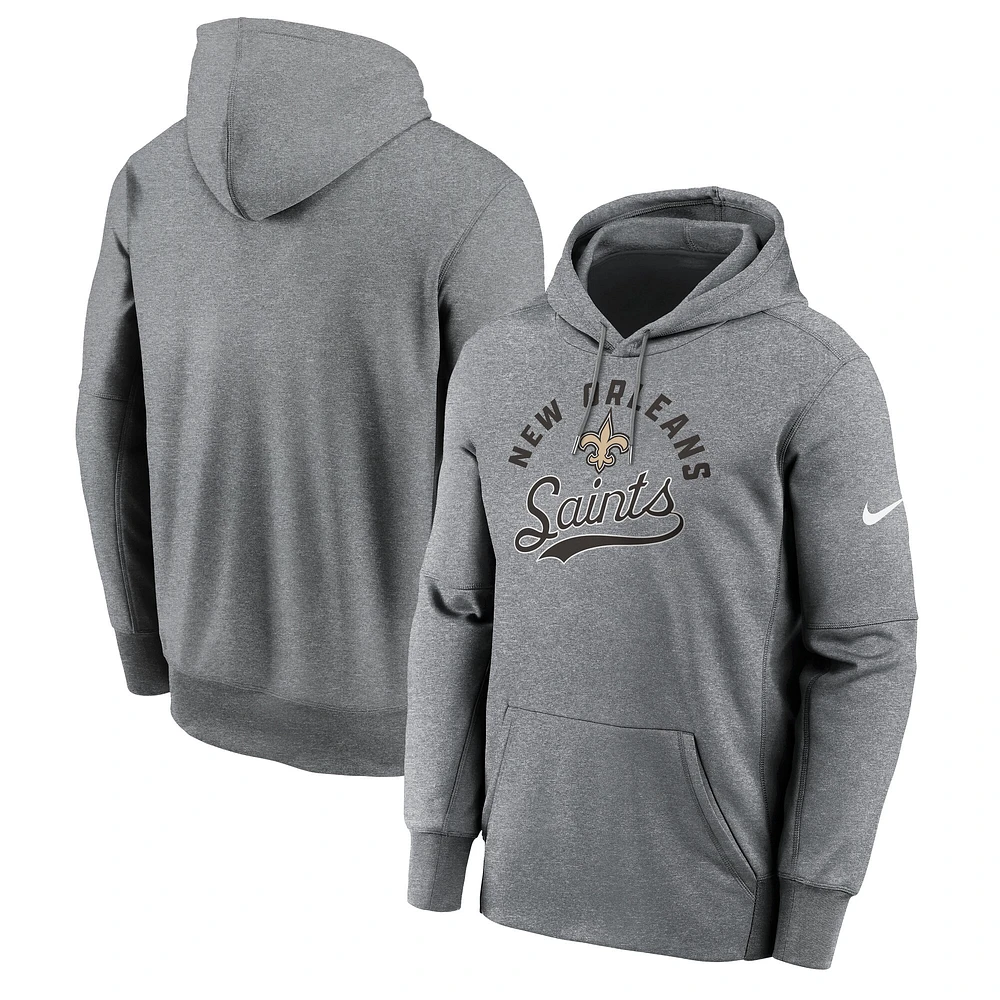 Sweat à capuche en polaire Nike New Orleans Saints Performance gris chiné pour homme