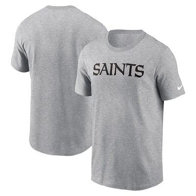 Men's Nike Heather Gray New Orleans Saints Primetime Wordmark Essential T-Shirt