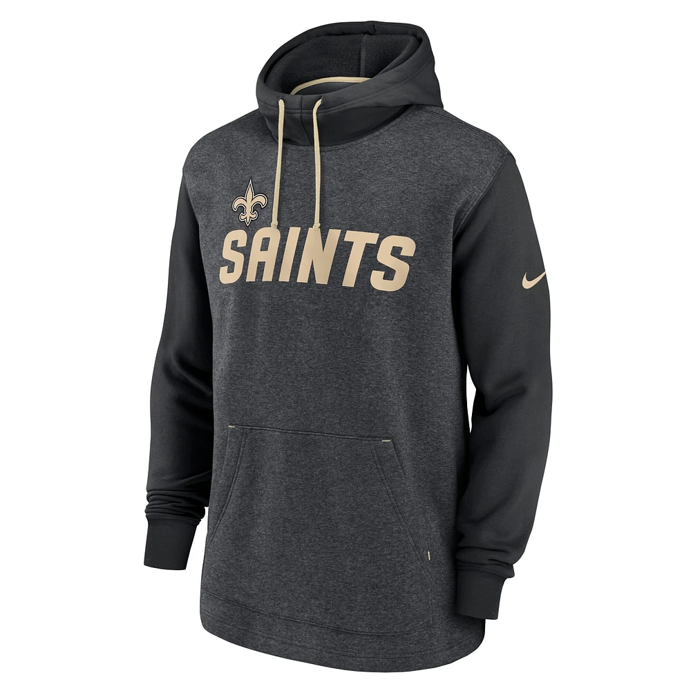 Men's Nike Heathered Charcoal/Black New Orleans Saints Surrey Legacy Pullover Hoodie