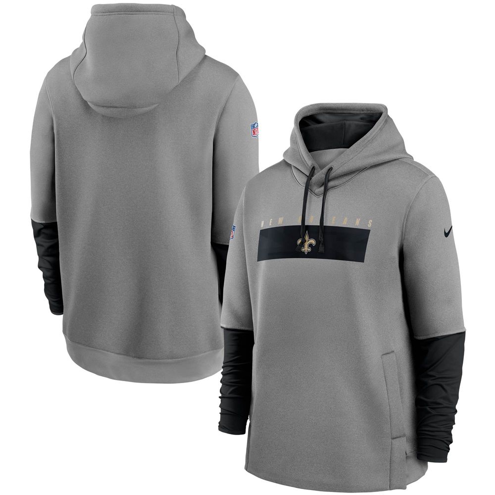 Men's Nike Heathered Gray/Black New Orleans Saints Sideline Playbook Performance Pullover Hoodie