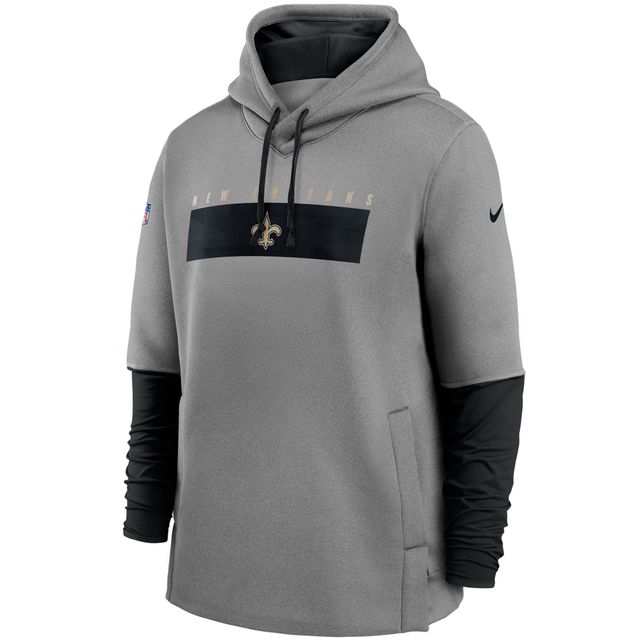 Sweat à capuche Nike New Orleans Saints Sideline Playbook Performance pour homme, gris chiné/noir