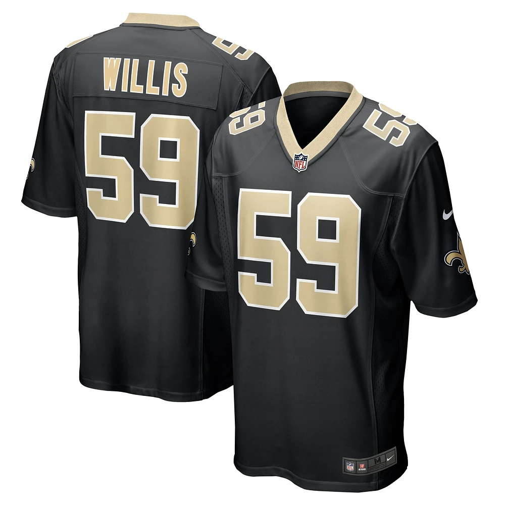 Maillot Nike Jordan Willis pour homme, noir, le match de l'équipe des Saints la Nouvelle-Orléans