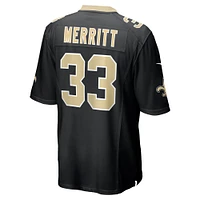 Maillot de match l'équipe Nike Kirk Merritt pour hommes, noir, des Saints la Nouvelle-Orléans