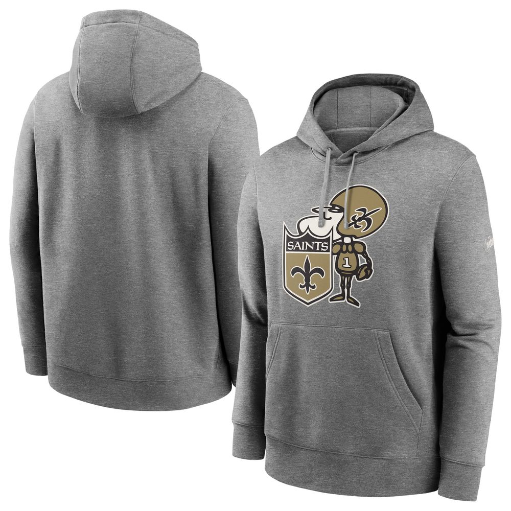 Men's Nike New Orleans Saints Heathered Gray Fan Gear Rewind Club - Pullover Hoodie