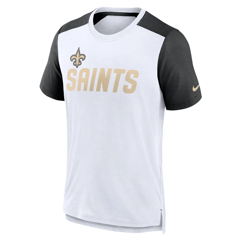 T-shirt avec nom de l'équipe des New Orleans Saints à blocs couleurs pour homme Nike - Blanc/Noir chiné