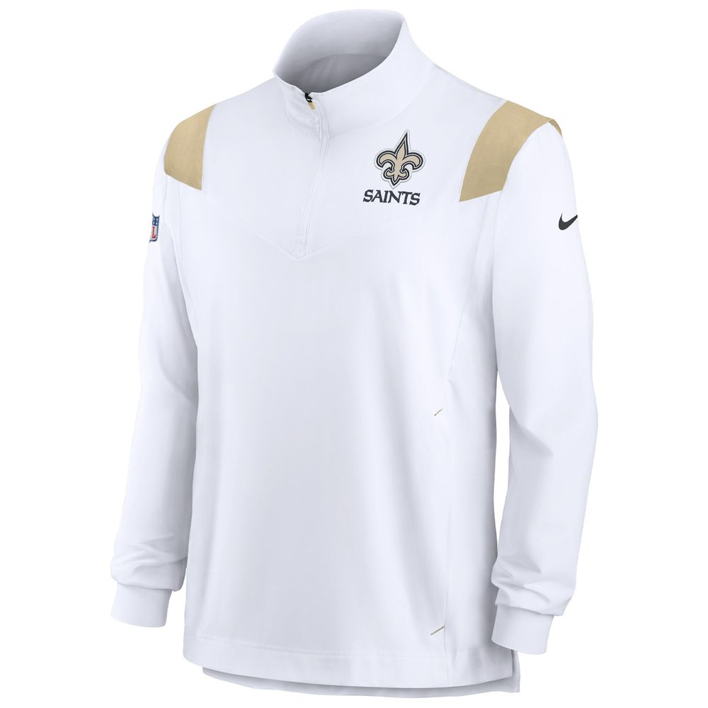 Men's Nike White New Orleans Saints Sideline Coach Chevron Lockup Quarter-Zip Long Sleeve Top