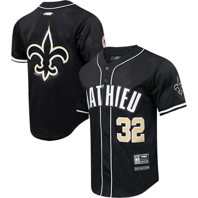 Pro Standard Men's Pro Standard Tyrann Mathieu Black New Orleans Saints  Mesh Baseball Button-Up T-Shirt