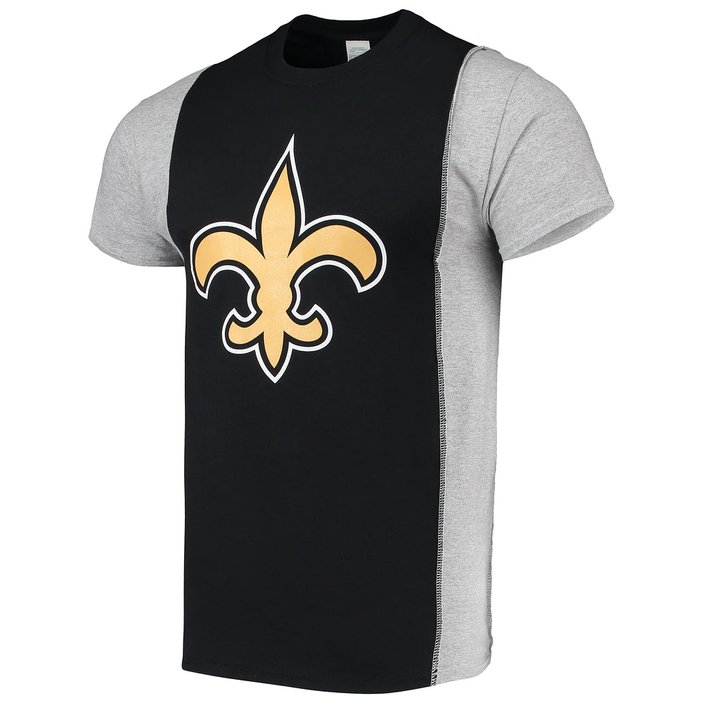 Men's Refried Apparel Black/Gray New Orleans Saints Sustainable Upcycled Split T-Shirt