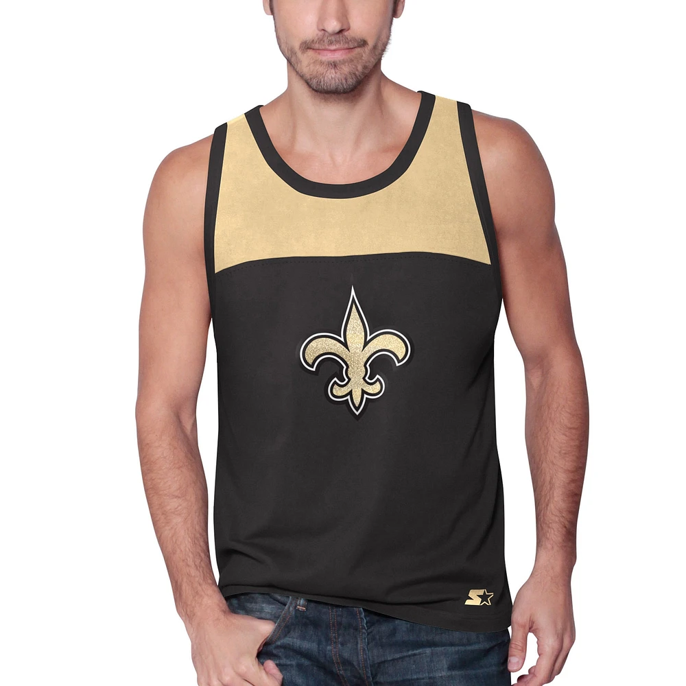 Débardeur mode Starter noir/doré New Orleans Saints Logo Touchdown pour homme