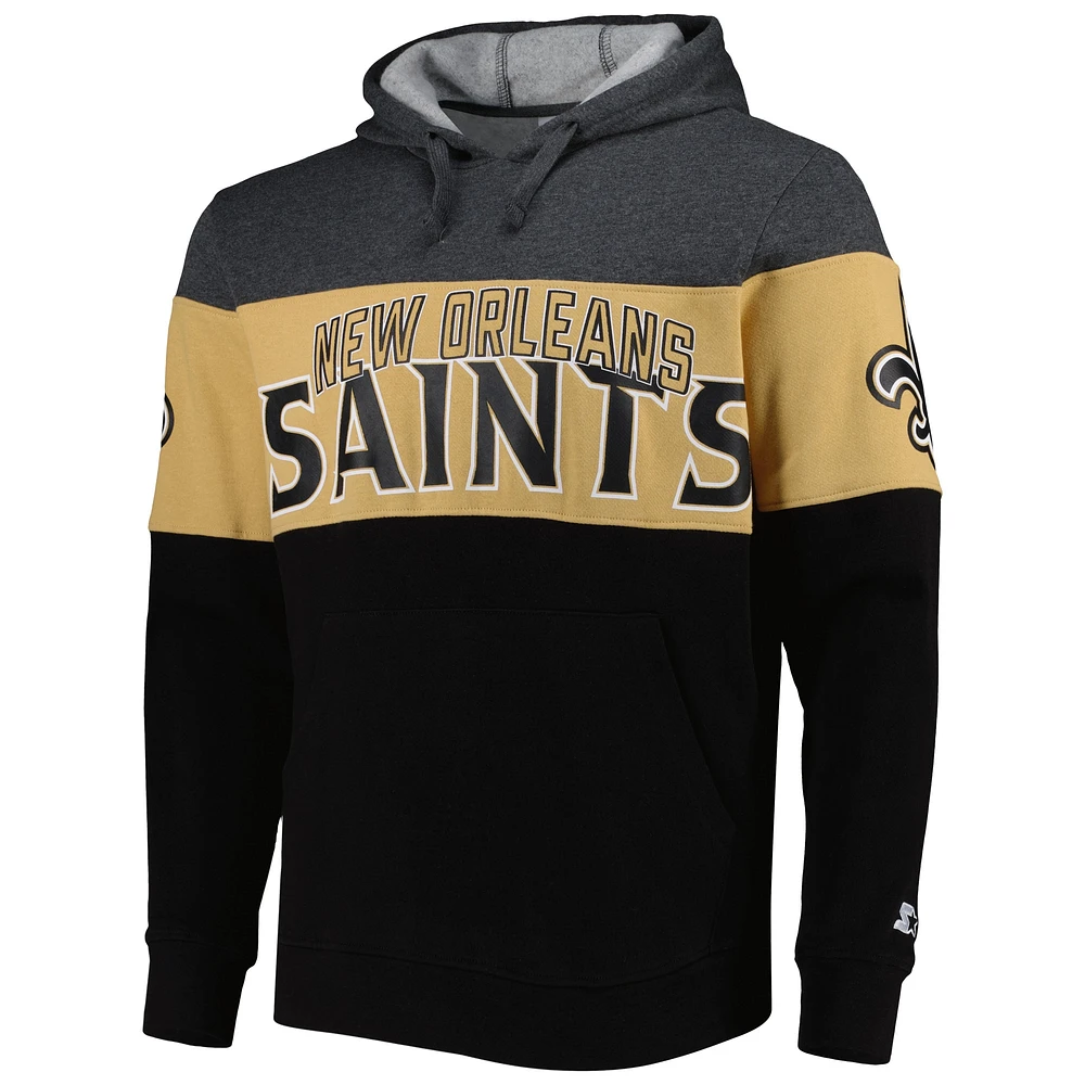 Men's Starter Black/Heather Gray New Orleans Saints Extreme Pullover Hoodie