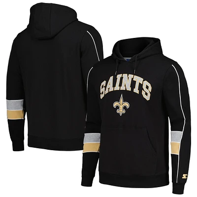 Men's Starter Black New Orleans Saints Captain Pullover Hoodie