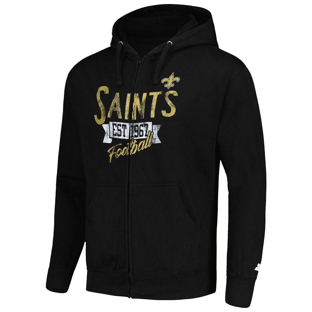 Sweat à capuche entièrement zippé Starter Black New Orleans Saints Domestic Post Season pour hommes