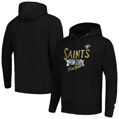 Men's Starter Black New Orleans Saints Domestic Post Season Full-Zip Hoodie