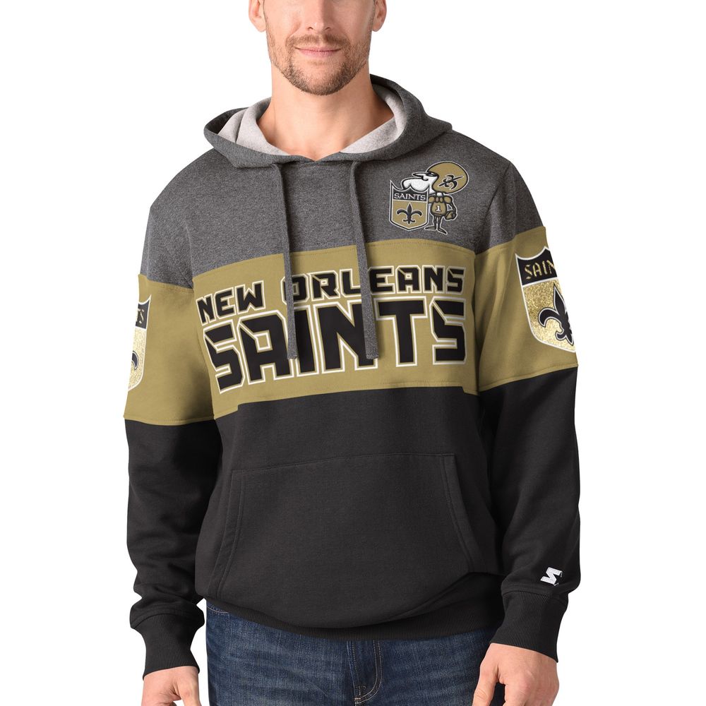 Men's Starter Black New Orleans Saints Extreme Fireballer Throwback - Pullover Hoodie