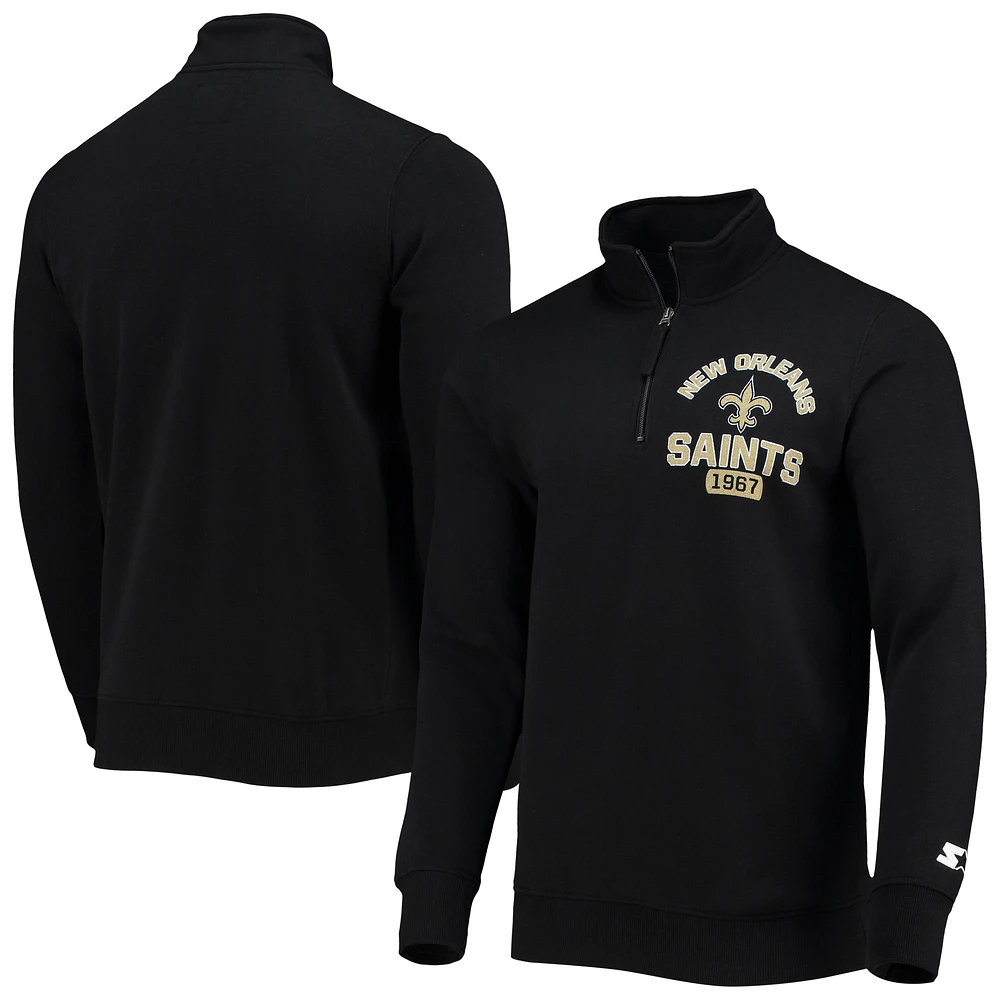 Men's Starter Black New Orleans Saints Heisman Quarter-Zip Jacket