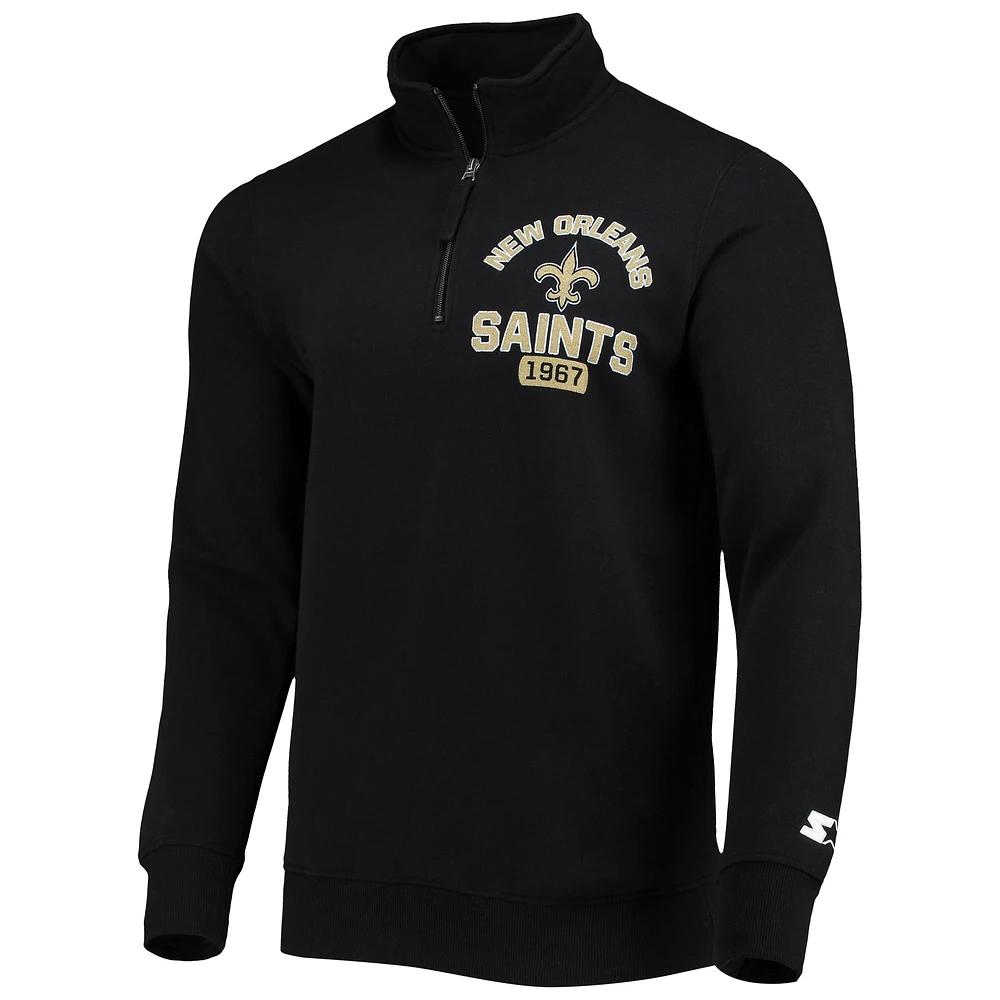 Men's Starter Black New Orleans Saints Heisman Quarter-Zip Jacket