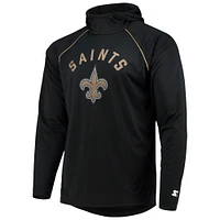 Men's Starter Black New Orleans Saints Raglan Long Sleeve Hoodie T-Shirt