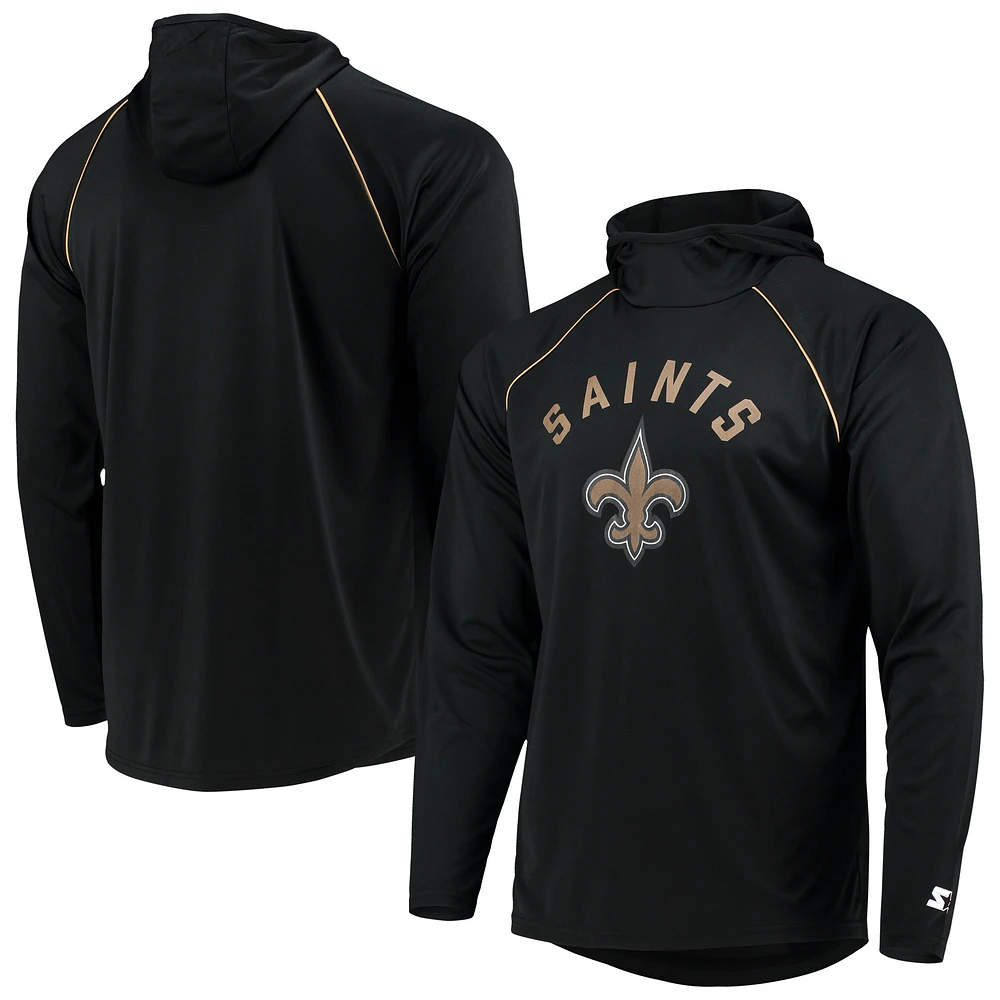 T-shirt à capuche manches longues raglan Starter New Orleans Saints pour homme noir