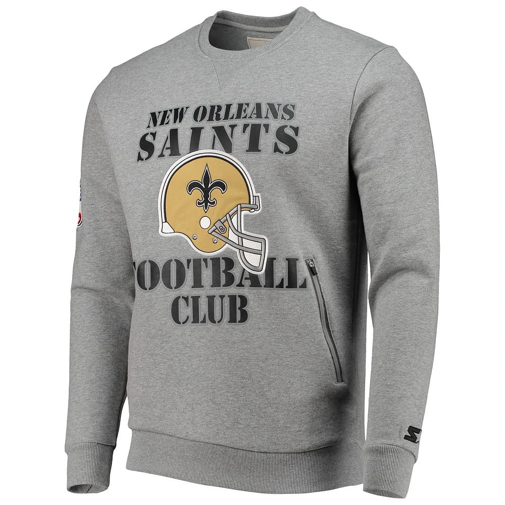 Men's Starter Gray New Orleans Saints Locker Room Throwback End Zone Pullover Sweatshirt