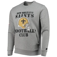 Men's Starter Gray New Orleans Saints Locker Room Throwback End Zone Pullover Sweatshirt