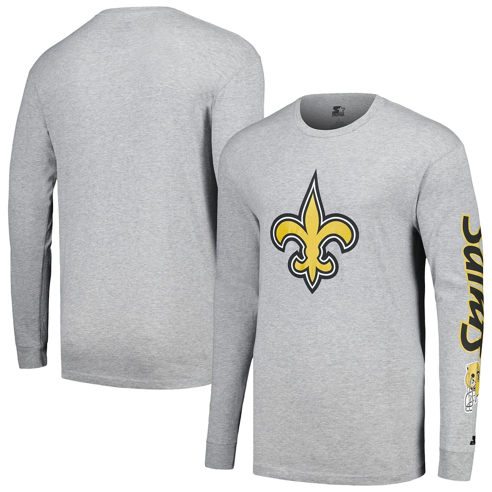 T-shirt à manches longues pour hommes Starter Heather Grey New Orleans Saints Halftime