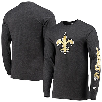 Men's Starter Heathered Charcoal New Orleans Saints Halftime Long Sleeve T-Shirt