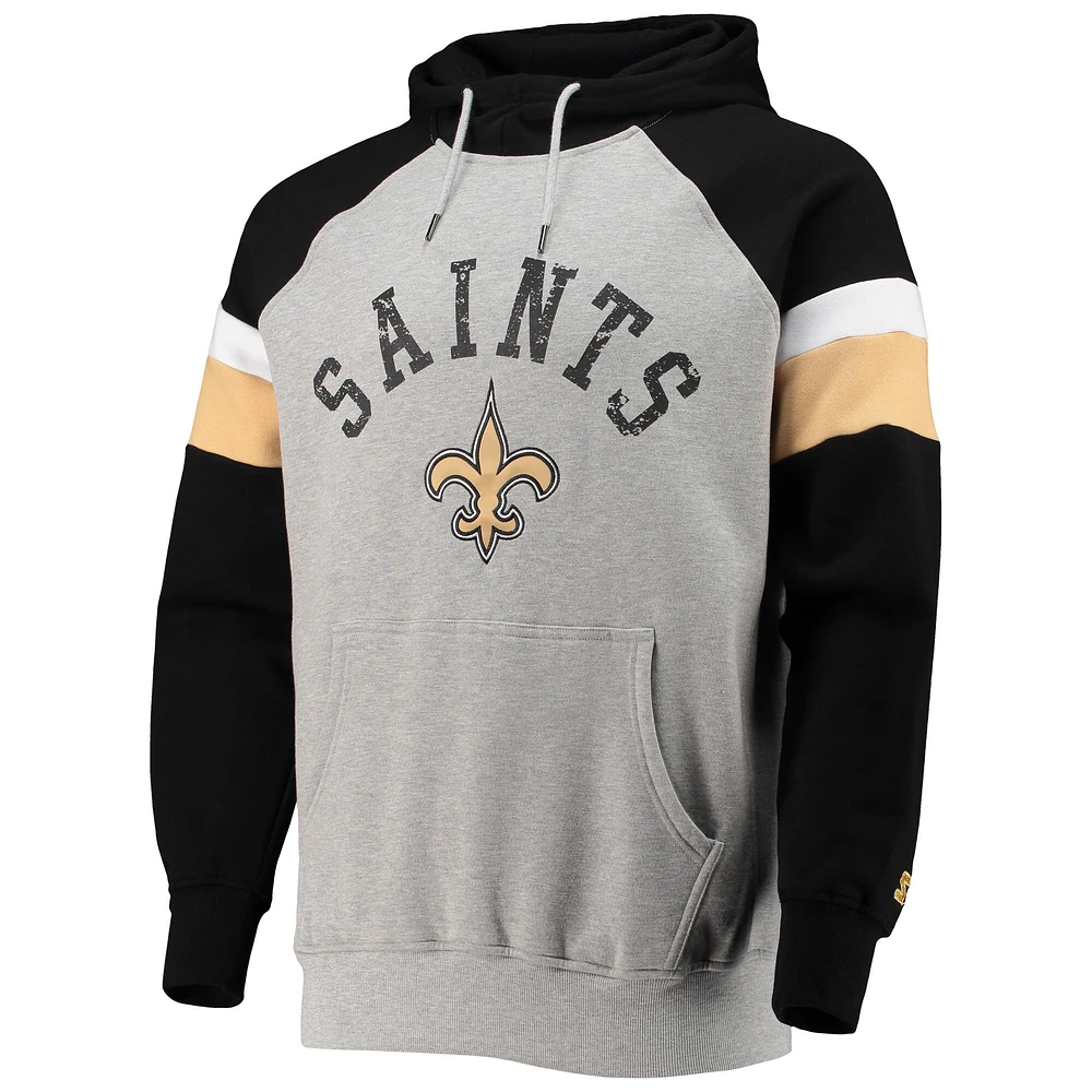 Chandail à capuchon raglan Starter des New Orleans Saints Home Run gris chiné/noir pour homme