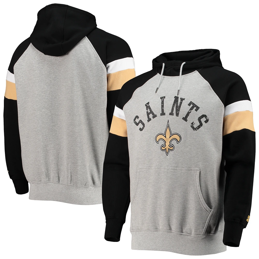 Chandail à capuchon raglan Starter des New Orleans Saints Home Run gris chiné/noir pour homme